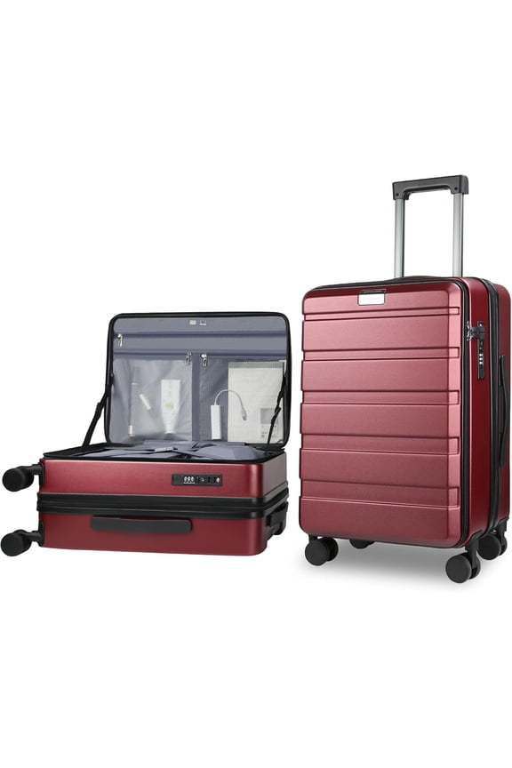 Carry Luggage with Spinner Wheels & Built-in TSA Lock, Expandable Top Opening Hard Shell Suitcase Large Capacity Durable Rolling Luggage with USB Port, Carry- 20-Inch, Burgundy
