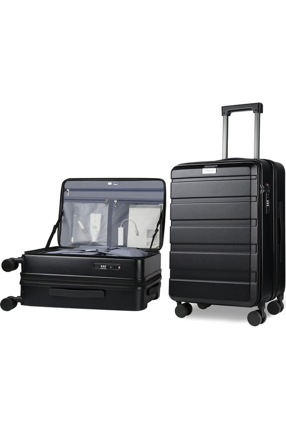 Carry  Luggage with Spinner Wheels & Built-in TSA Lock, Expandable Top Opening Hard Shell Suitcase Large Capacity Durable Rolling Luggage with USB Port, Carry- 20-Inch, Black