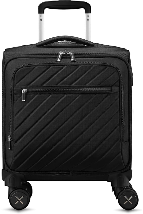 Carry  Luggage with Spinner Wheels - Stylish Lightweight UnderSeat Luggage - Soft Sided Small Suitcase with Front Open Design for Travel, Business (Black, 15 Inch)