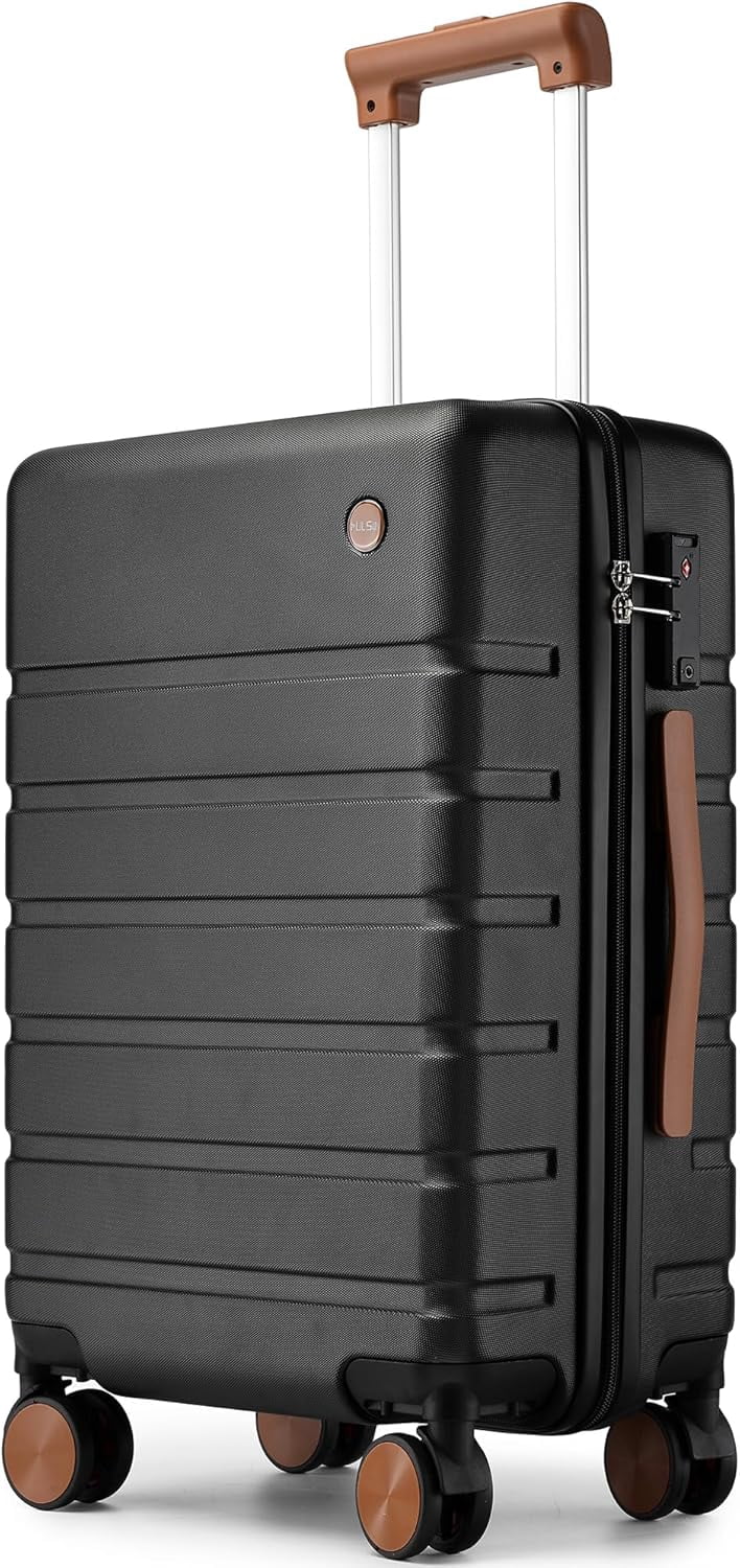 Hardside Carry-On Luggage 20-inch With Spinner Wheels - Airline Approved (22x14x9), TSA Lock, Black