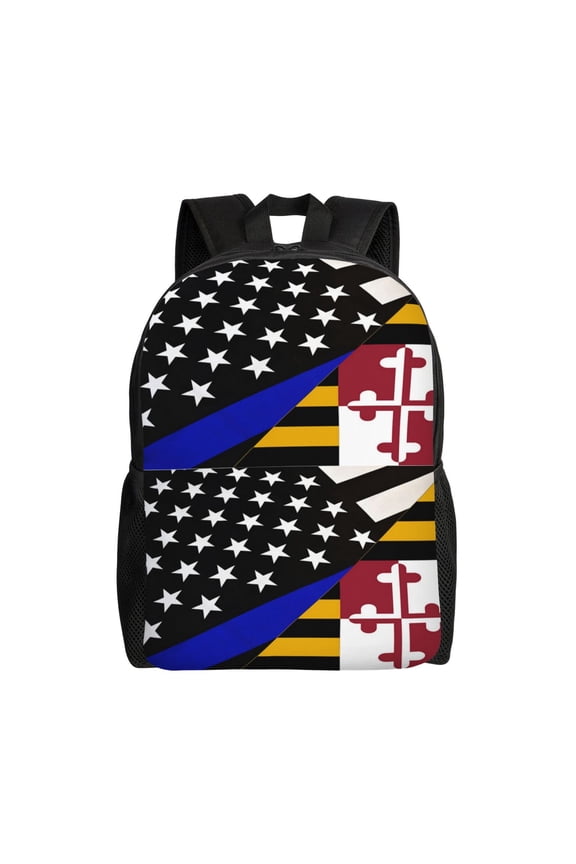 Carry On Backpack Thin Blue Line Maryland Flag Travel Laptop Backpack For Women Men Traveling Business Hiking Casual Gym