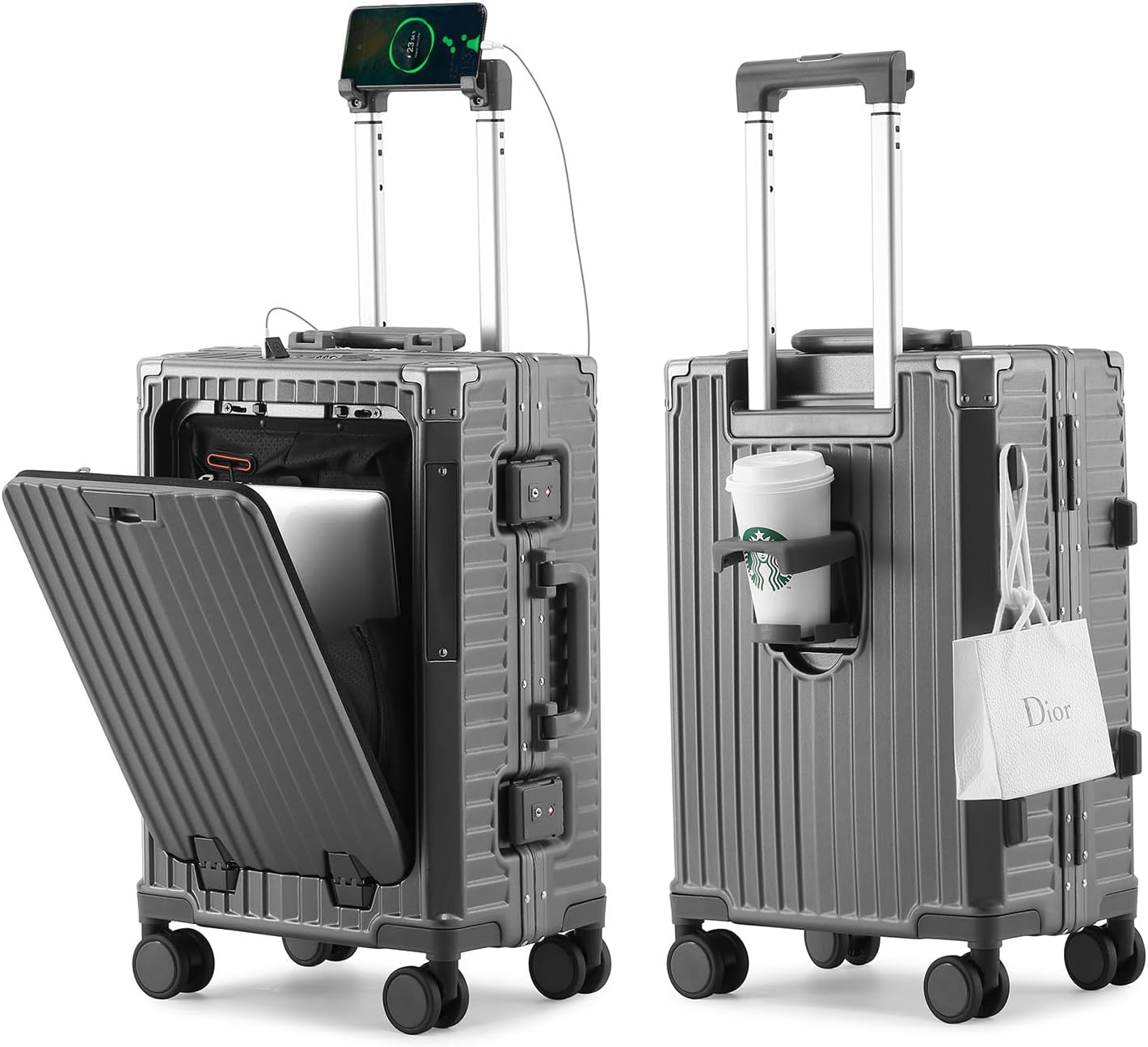 Carry On Luggage 22x14x9 Airline Approved Luggage with Cup Holder