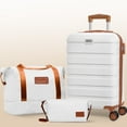 thumbnail image 1 of 3 Pieces Luggage Sets(20"carry on+bags),PC+ABS Hardshell Lightweight Suitcase with TSA Lock,WhiteBrown, 1 of 11