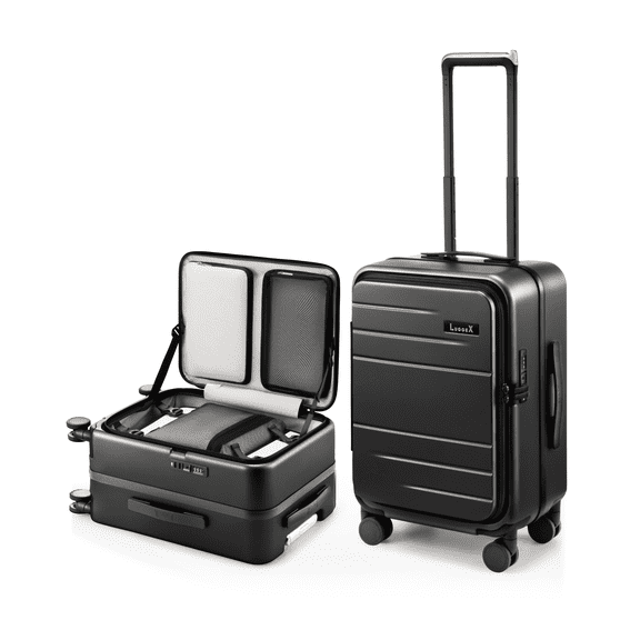 Carry On Luggage Aluminum Frame Top Opening,Polycarbonate Hardside Trunk Style Suitcase,Black