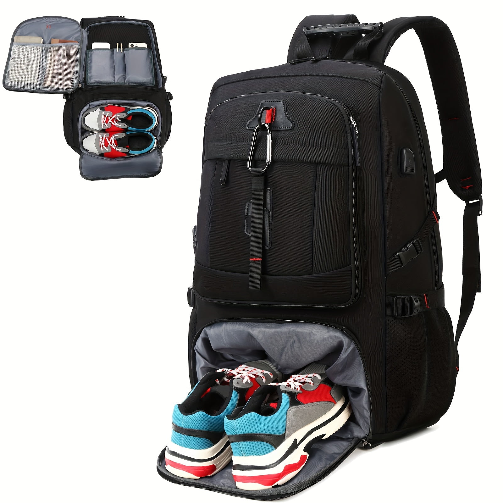 Carry On Luggage Rucksack Backpack With Shoes Compartment,Waterproof Travel Backpack, Large