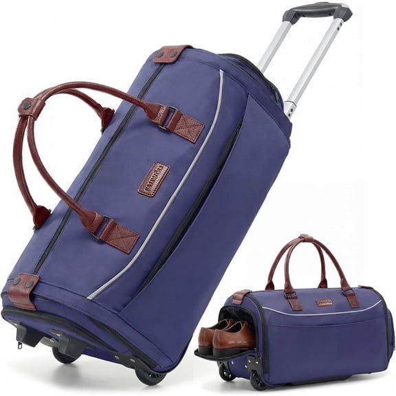 Carry Rolling Garment Bag With Wheels, TSA Approved Airline Compliant Suit Luggage, Convertible Wrinkle-Free Garment Duffle Bag For Travel, Business & Wedding Suit Carrier Weekender(Blue)