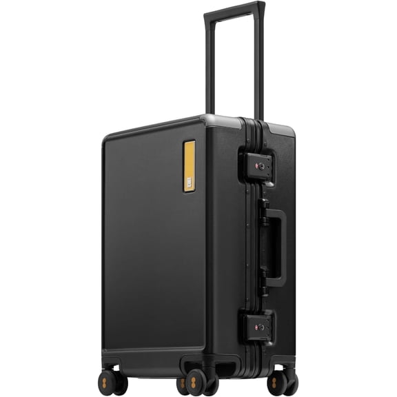 Carry On Suitcase Airline Approved with Aluminum Frame, Lightweight Hard Shell Luggage with Spinner Wheels, Metal Travel Luggage with Double Tsa Locks, 20 Inch, Black
