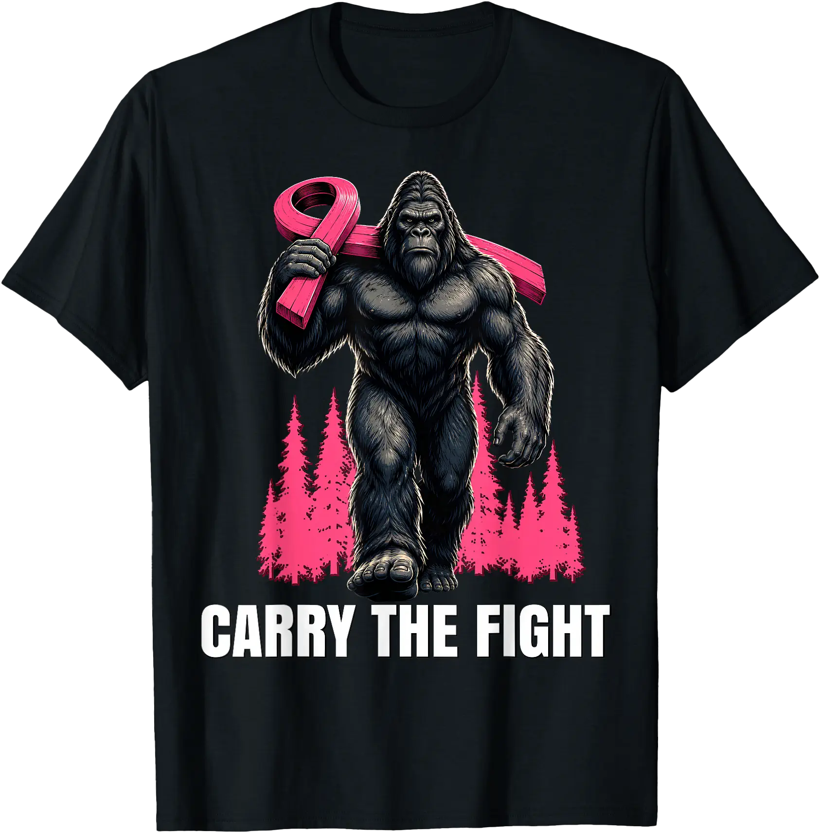 Sign Language For Pink Ribbon Carry The Fight Bigfoot Pink Ribbon Breast Cancer T-Shirt - Walmart.com
