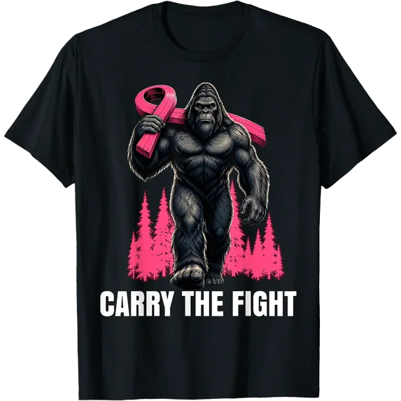 Medical Service Ribbon Carry The Fight Bigfoot Pink Ribbon Breast Cancer T-Shirt - Walmart.com