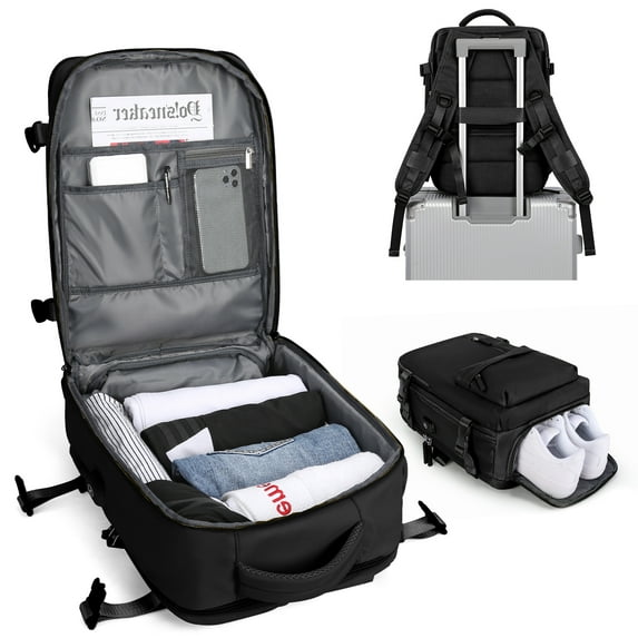 Carry On Travel Backpack for Woman and Men Business Backpack Gym Backpack with Shoe Compartment Waterproof Hiking Backpack Teacher Backpack Laptop Backpack for School(Black)