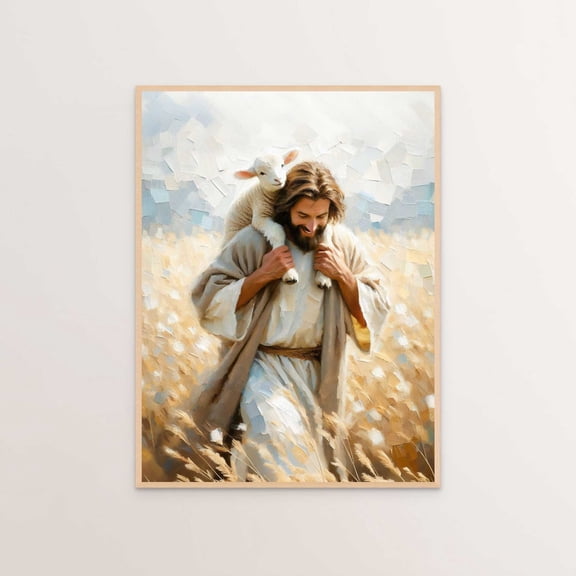 Carry You Home, Modern Christian Art, Christian Painting, Jesus And Lamb, Leave The 99 Art, Bible Verse Art, Painting, Jesus Painting UNFRAMED PAPER POSTER, Home Decor, Vintage Gift