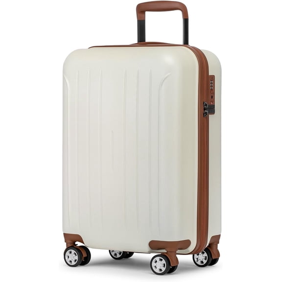 Carry  luggage 22x14x9 Airline Approved Suitcase Hardshell With Double Spinner Wheels, PC+ABS TSA Lock Travel Luggage (Beige, 20" Carry )