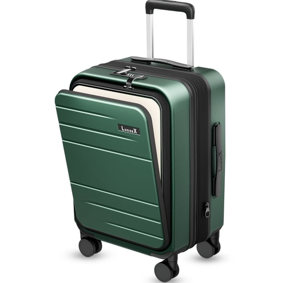 Carry on 20inch Expandable Front Opening Luggage, Durable Polycarbonate Hardside Suitcase with Spinner Wheels and TSA Lock, Green