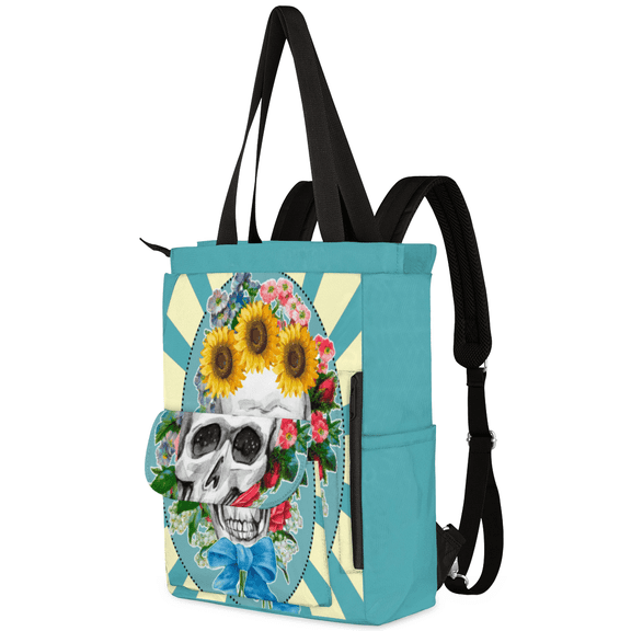 Carry on Backpack for Women Men, Convertible Daypack Computer Tote Bookbag for College, Travel, Weekender and Everyday Use,Multi-pocket (Skull)