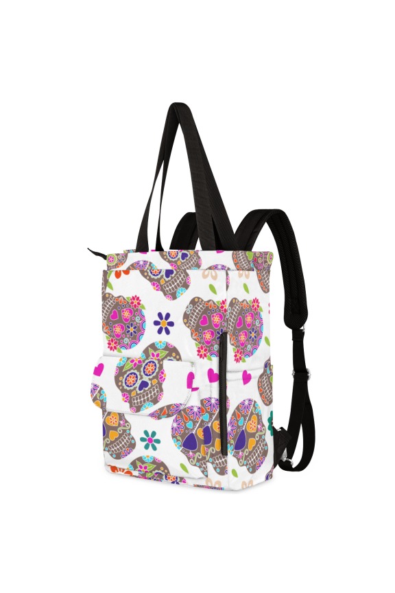 Carry on Backpack for Women Men,Floral Skull Convertible Daypack Laptop Backpack for Work, College, Travel, Weekender and Everyday Use