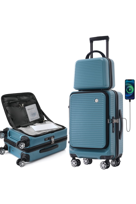 Carry-on Luggage 20 Inch Front Open Luggage Lightweight Suitcase with Front Pocket and USB Port, 1 Portable Carrying Case