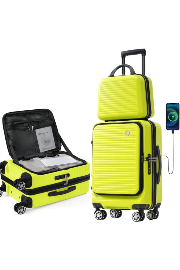 Carry-on Luggage 20 Inch Front Open Luggage Lightweight Suitcase with Front Pocket and USB Port, 1 Portable Carrying Case