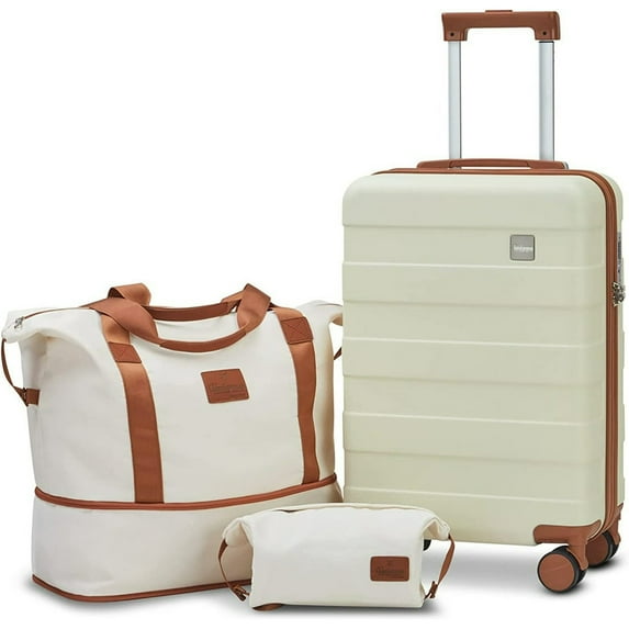Carry on Luggage 20 in Carry-on Suitcase with Spinner Wheels Hardside 3PCS Set with TSA Lock-Beige