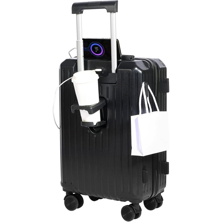 Carry on Luggage with Cup Holder USB Charging Port Hard Side Luggage with Spinner Wheels Lightweight Luggage for Travel Business School Blue