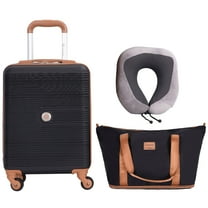Travelhouse Carry on Luggage Set 3 Piece hardshell TSA Lock Spinner Wheels Suitcase with Travel Bag and Neck Pillow.(Black)