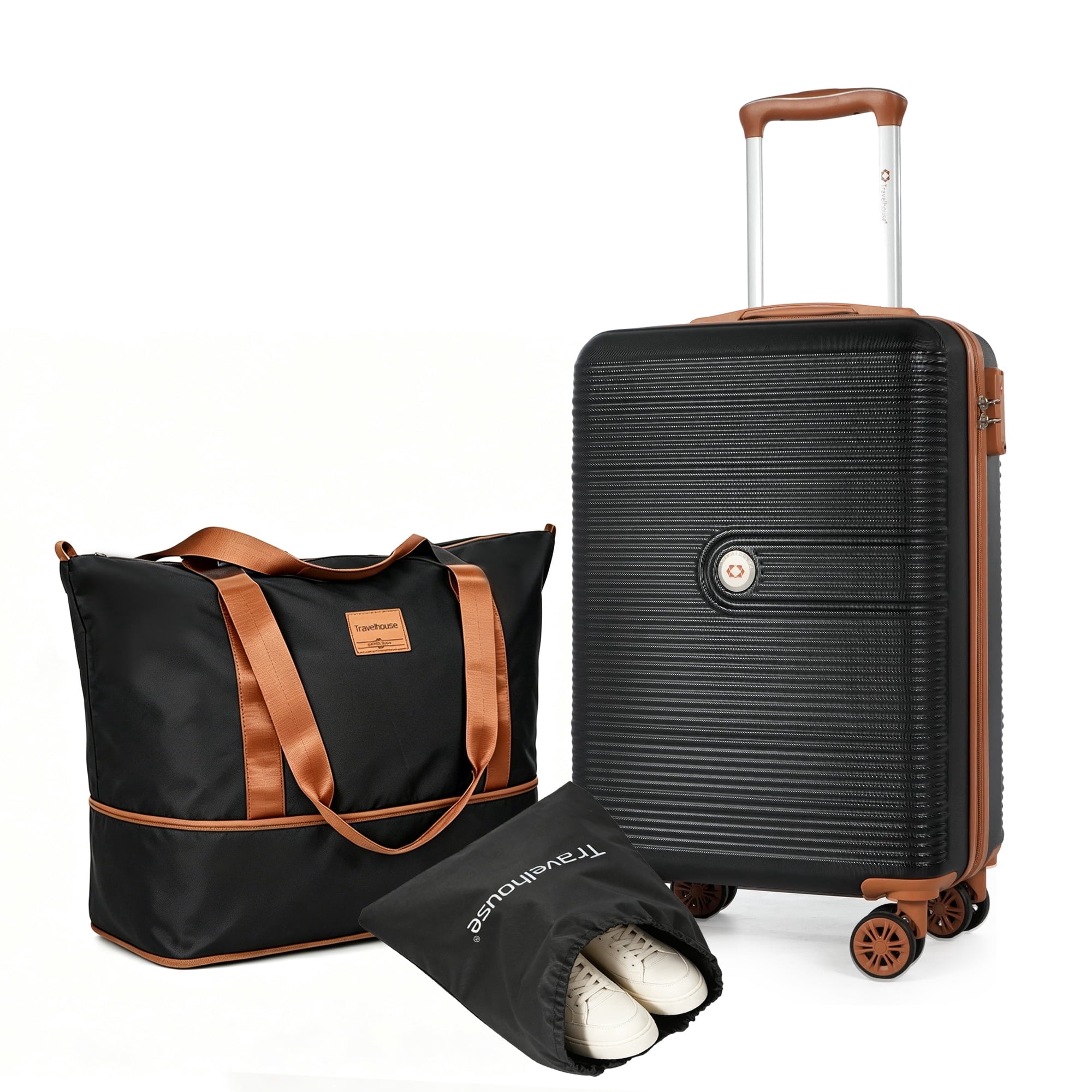 Carry On Luggage Set 3 Piece Hardshell TSA Lock Spinner Wheels Suitcase With Travel Bag And Neck Pillow Black: Before You Add to Cart