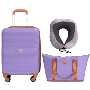 Travelhouse Carry on Luggage Set 3 Piece hardshell TSA Lock Spinner Wheels Suitcase with Travel Bag and Neck Pillow.(Purple)