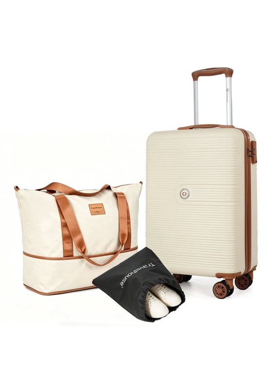 3-Piece Hardside Spinner Carry on Luggage Set with TSA Lock and Travel Bag, White