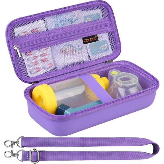Carrying Case for Asthma Inhaler, Handheld Spacer for Adults, Mask, Inhaler Spacer Bag with Removable Shoulder Strap, Mesh Pocket fit Medicine or Essentials, Purple (Case Only)