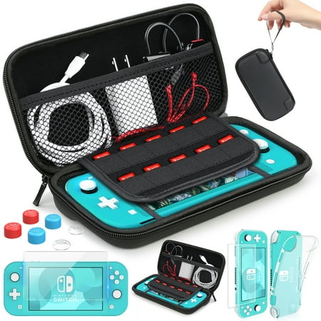 Carrying Case Compatible with Nintendo Lite Cover Case Tempered Glass Screen Protector Games Card 6 Thumb Grip Caps Compatible with Nintendo Switch Lite Accessories Kit
