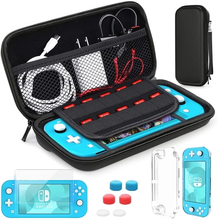 Carrying Case Compatible with Nintendo Lite Mini Cover Case Tempered Glass Screen Protector Games Card 6 Thumb Grip Caps Compatible with Nintendo Switch Lite Accessories Kit