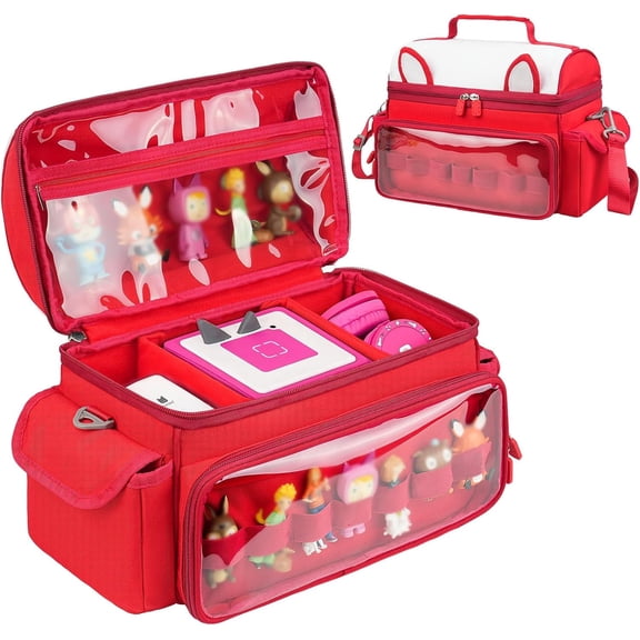 Carrying Case Compatible with Toniebox 2 & 1 Starter Set,Cute Storage Bag Fits for Tonies Figures Characters,Tonies Headphones & Accessories, Red(Bag Only