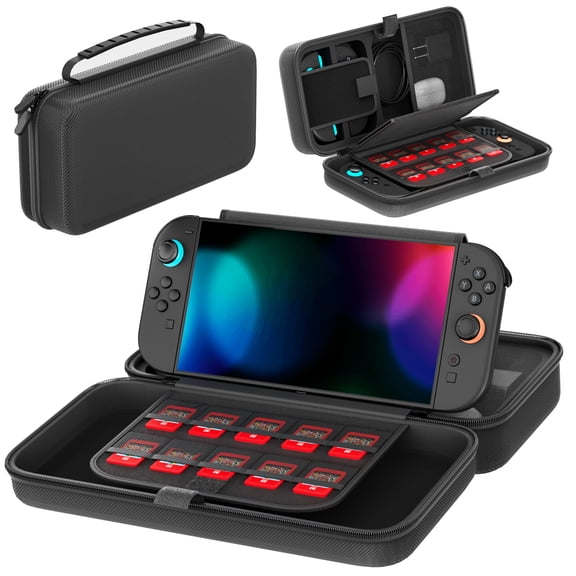 Switch Carrying Case for Switch 2/Switch Original/Switch OLED Console, Portable Hard Shell Pouch Travel Game Bag for Switch 2 Accessories Holds 20 Game Cards with Built-in Stand