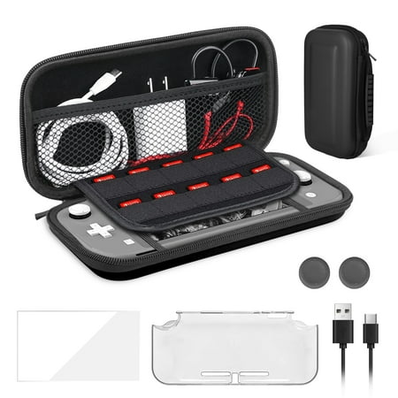 TSV Carrying Case Fit for Nintendo Switch Lite, 8-in-1 Accessories Bundle for Switch Lite 2019 with Shockproof Hard Shell Protective Cover Bag, Clear Case, Screen Protector, Thumbstick Caps
