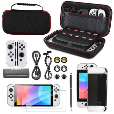 Carrying Case Fit for Nintendo Switch OLED Model 2021, 16-in-1 Accessories Bundle for Switch OLED With Carry Case, Clear Protective Cover, Screen Protector, Thumb Caps, Type-C Cable