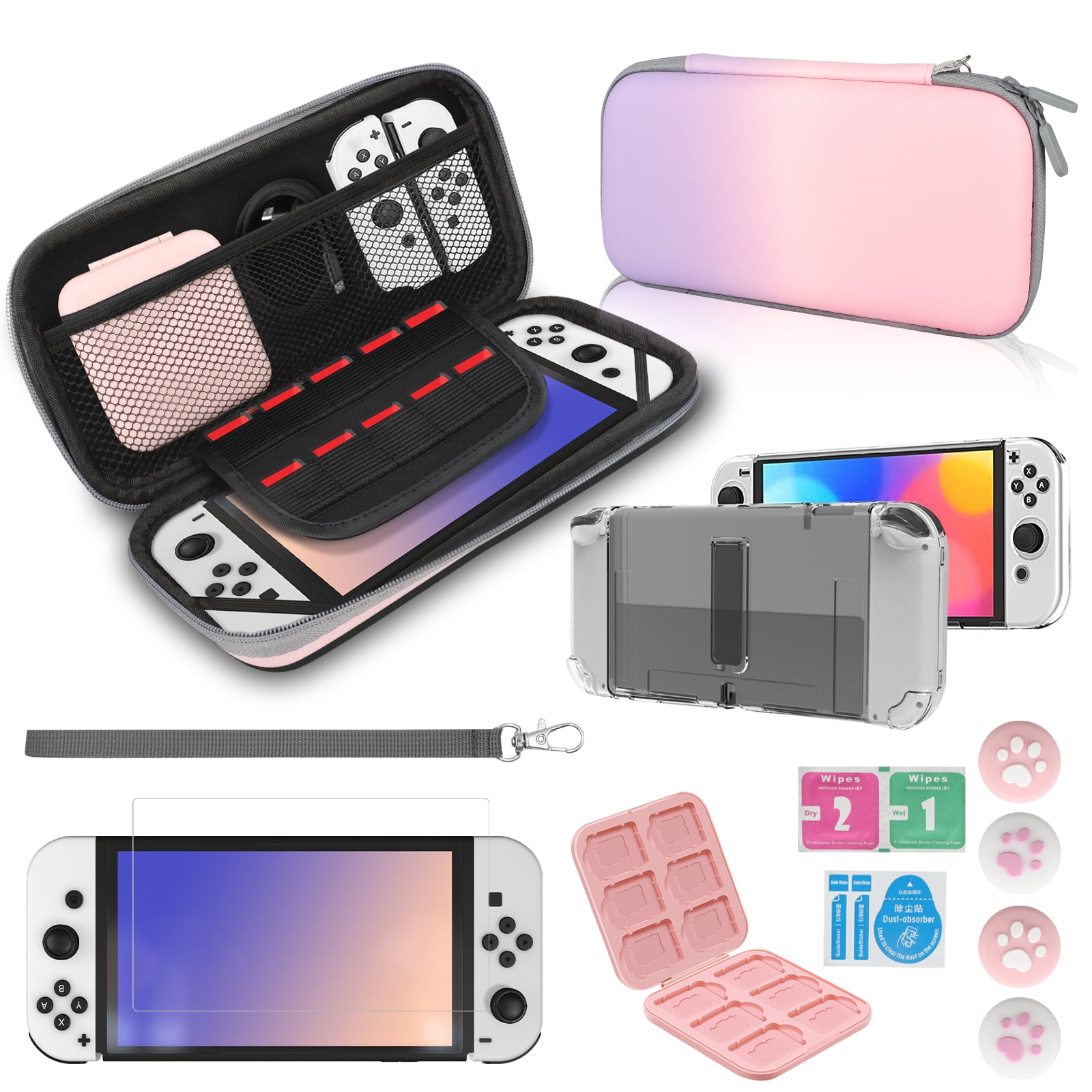 Carrying Case Fit for Nintendo Switch OLED Model 2021, TSV 8-in-1  Accessories Bundle for Switch OLED With Dockable Protective Case Cover,  Screen Protector, Game Card Case for Switch Game 
