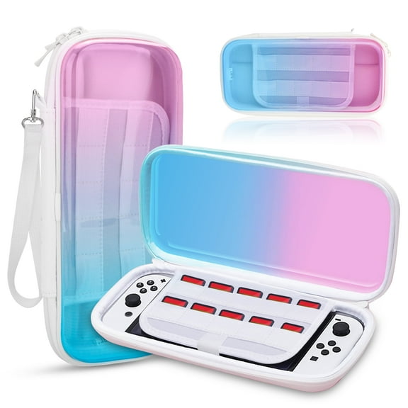Carrying Case Fit for Nintendo Switch/Switch OLED, Portable Travel Case, Two-color Gradient Transparent Hard EVA Protective Bag with 10 Game Card Slots, Waterproof, Shockproof
