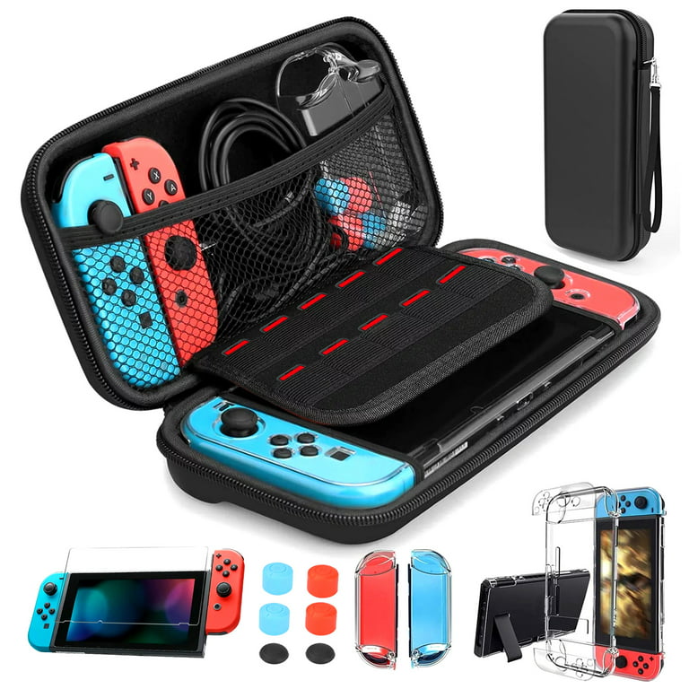 Carrying Case Fit for Nintendo Switch, TSV 14-in-1 Accessories Bundle with  Protective Hard Shell Travel Carrying Case Pouch, Clear Cover Case, Screen 