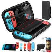 Carrying Case Fit for Nintendo Switch, TSV 14-in-1 Accessories Bundle with Protective Hard Travel Pouch, Clear Cover Case, Screen Protector, 10 Game Card Slots