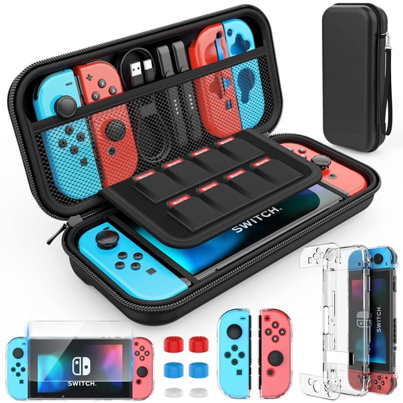 Carrying Case Fit for Nintendo Switch,Fit AC Charger Adapter - with 20 Game Cartridges Hard Shell Travel Switch Pouch for Console & Accessories