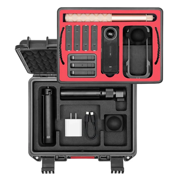 Carrying Case for Insta360 X4, Waterproof Protective Hard Travel Case Organizer for Insta 360 X4 Accessories, Dual Layer, Shockproof, Large Capacity, for Charging Hub, Bullet Time, Metal Cage