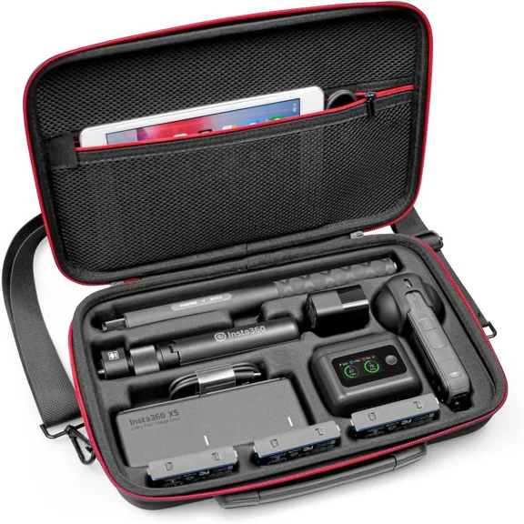 Carrying Case for Insta360 X4 X5, Anti-water Splash, Anti-shock Compact Travel Bag w/Shoulder Strap, Handy Handle & Pocket, Protective Storage Nylon Case for Insta 360 X5 X4 Accessories