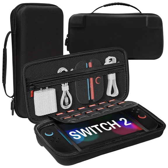 Carrying Case for Nintendo Switch 2 2025,Protective Hard Shell with 12 Game Card Slots,Portable Travel Storage Case for Nintendo Switch 2 Console & Accessories,All-round Protection(Nylon-Black)