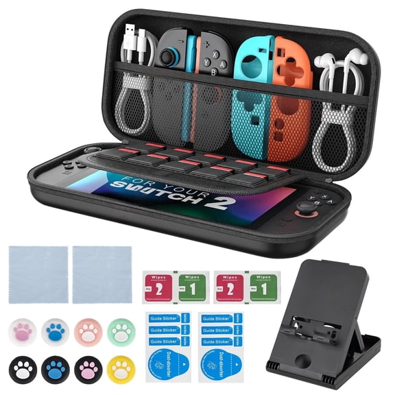 Carrying Case for Nintendo Switch 2 Model(2025), Portable Hard Shell Switch Protective Bag with 12 Game Card Slots with Pockets(Black)