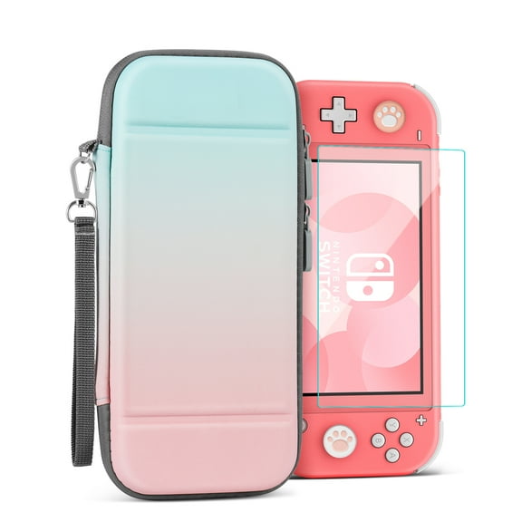 Carrying Case for Nintendo Switch Lite, Pink Blue - Kawaii Cute Portable Travel Case, Protective Storage Carry Bag for Girls with Screen Protector, 10 Game Cartridge Holder