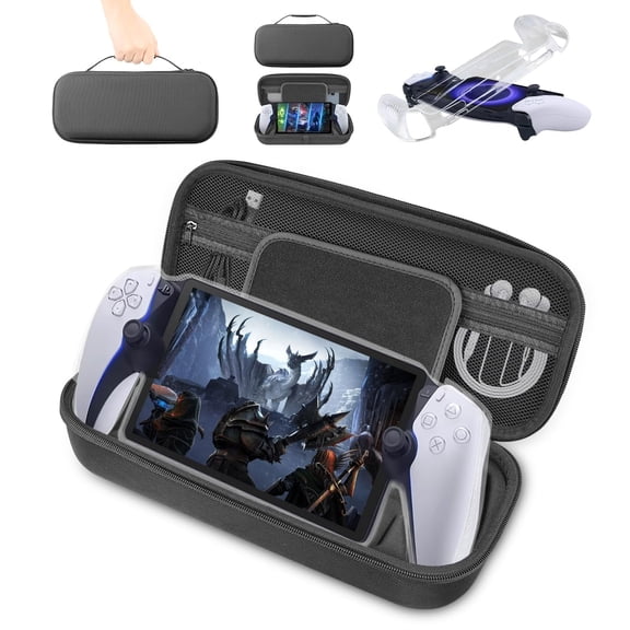 Carrying Case for PlayStation Portal, Protective Portable Travel Carry Handbag Full Protective Case Accessories for PlayStation Portal Remote Player (Black+Silicone Case)