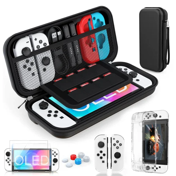 Carrying Case + Protective Cover + Tempered Glass Film For Nintendo Switch OLED