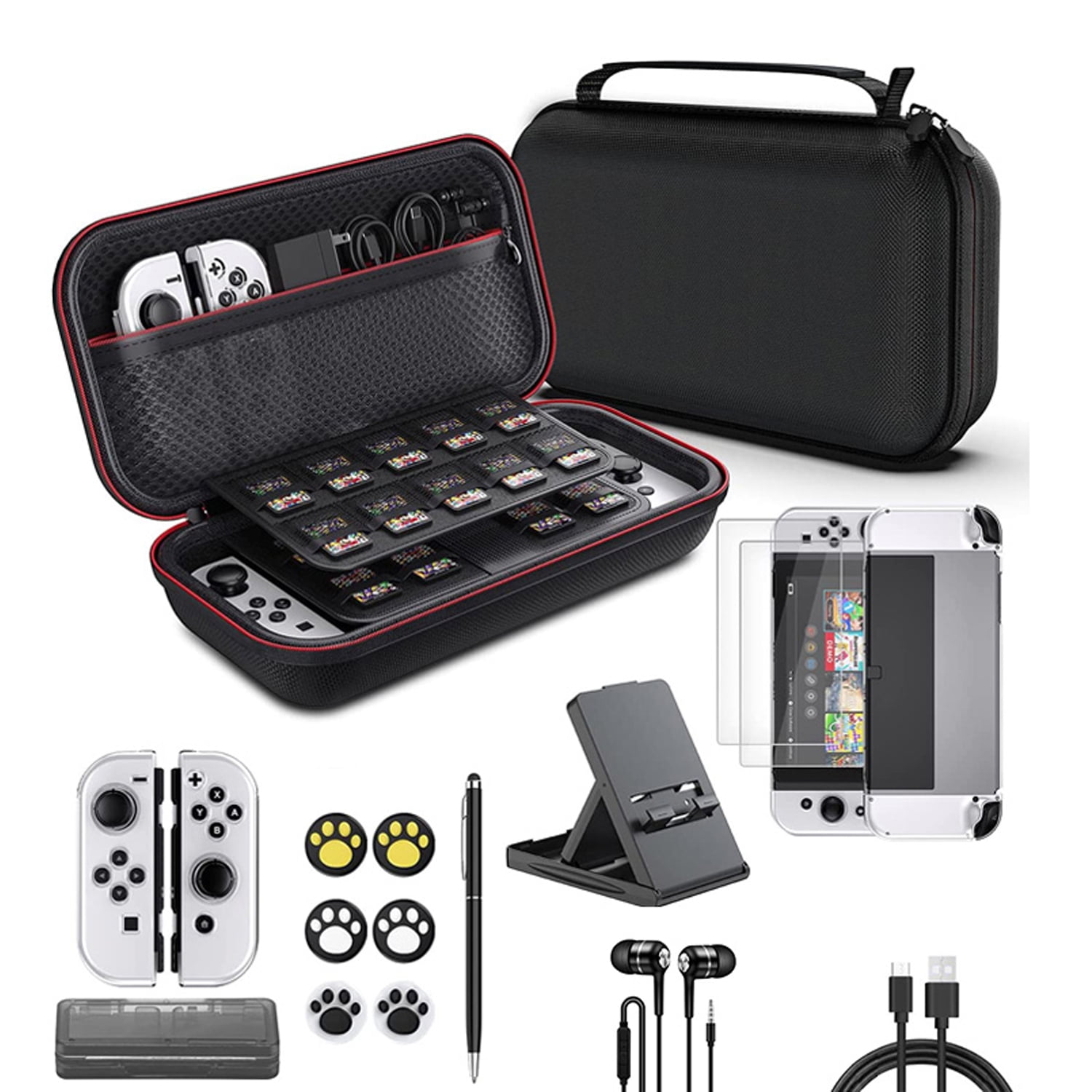 Accessories Bundle Compatible with Nintendo Switch OLED Model, Switch  Accessories Kit Includes Carrying Case, 3 in 1 Protective Case Cover, 2pcs