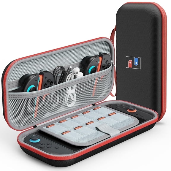 Carrying Case for Nintendo Switch 2 ( 2025 ), Hard EVA Travel Case with 10 Game Storage & Accessory Pockets (Black & Red)