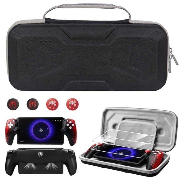 8 In 1 Carrying Case for Playstation Portal Remote Player, Hard Portable Protection Case Travel Bag with Protective Cover for PS5 Portal, 2 Screen Portector, and 4 Thmp Grip - Black