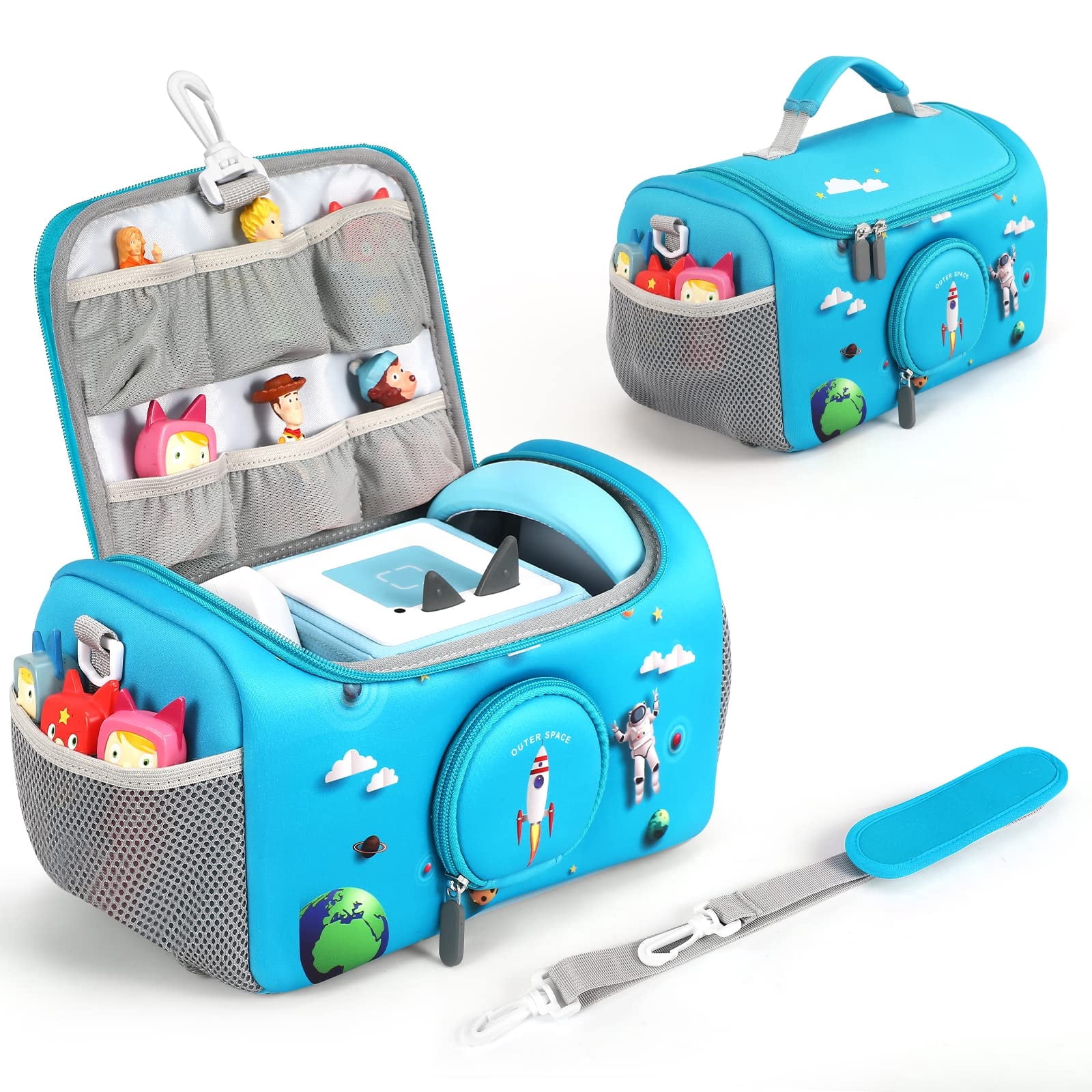 Chedin Sac De Rangement Pour Toniebox - Gris Et Bleu - Contient Plus De 30 Figurines - Transport Facile Et Protection